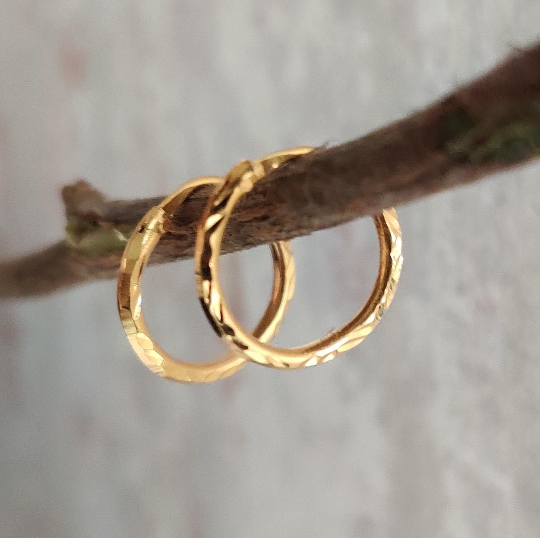 22K Yellow Real Gold Hoops & Earrings, Minimalist, Dainty, Gift For Her, Handmade, Hoop Earrings, Ballies, Light Weight, Huggies