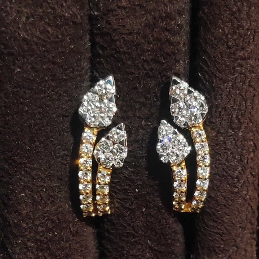 EGL Certified 18K Gold Two Petal Shaped Diamond Earrings